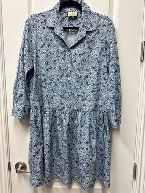 Tuckernuck Blue Floral Button-Front Long Sleeve Dress